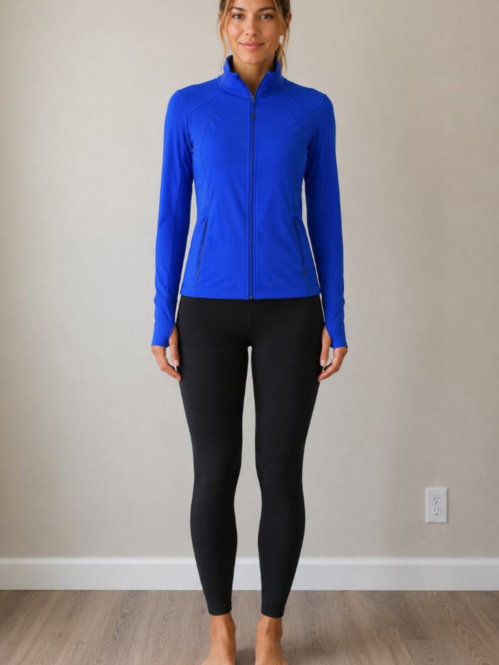 Tangerine Royal Blue Athletic Performance Jacket Women's Medium with Thumbholes